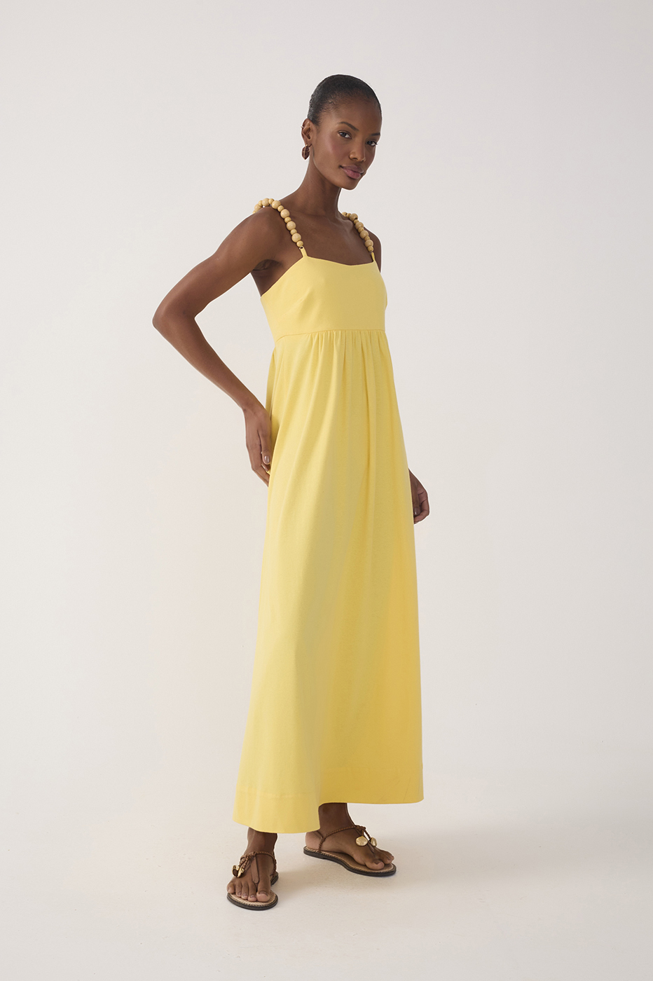 Yellow Beaded Straps Maxi Dress