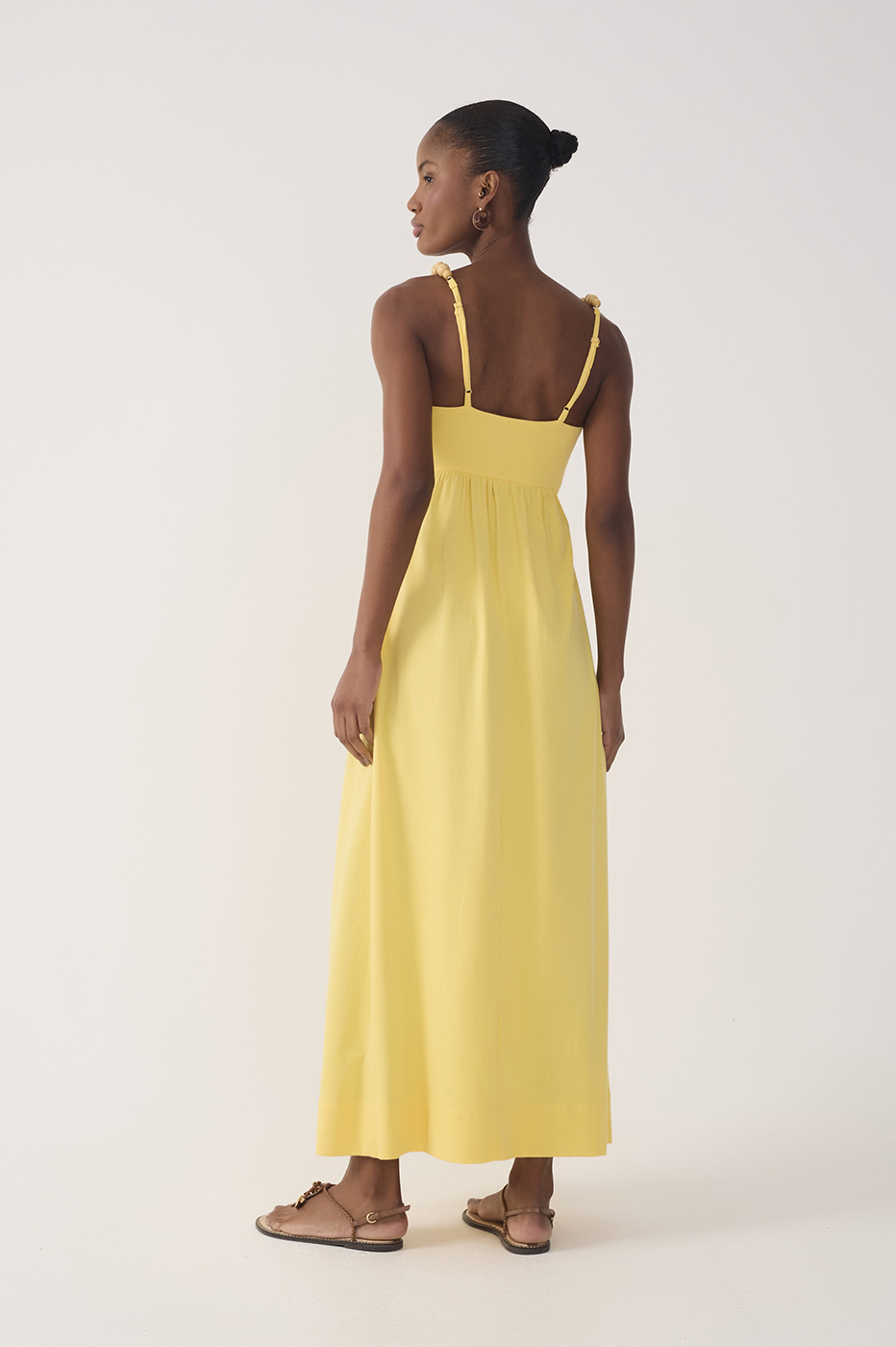 Yellow Beaded Straps Maxi Dress