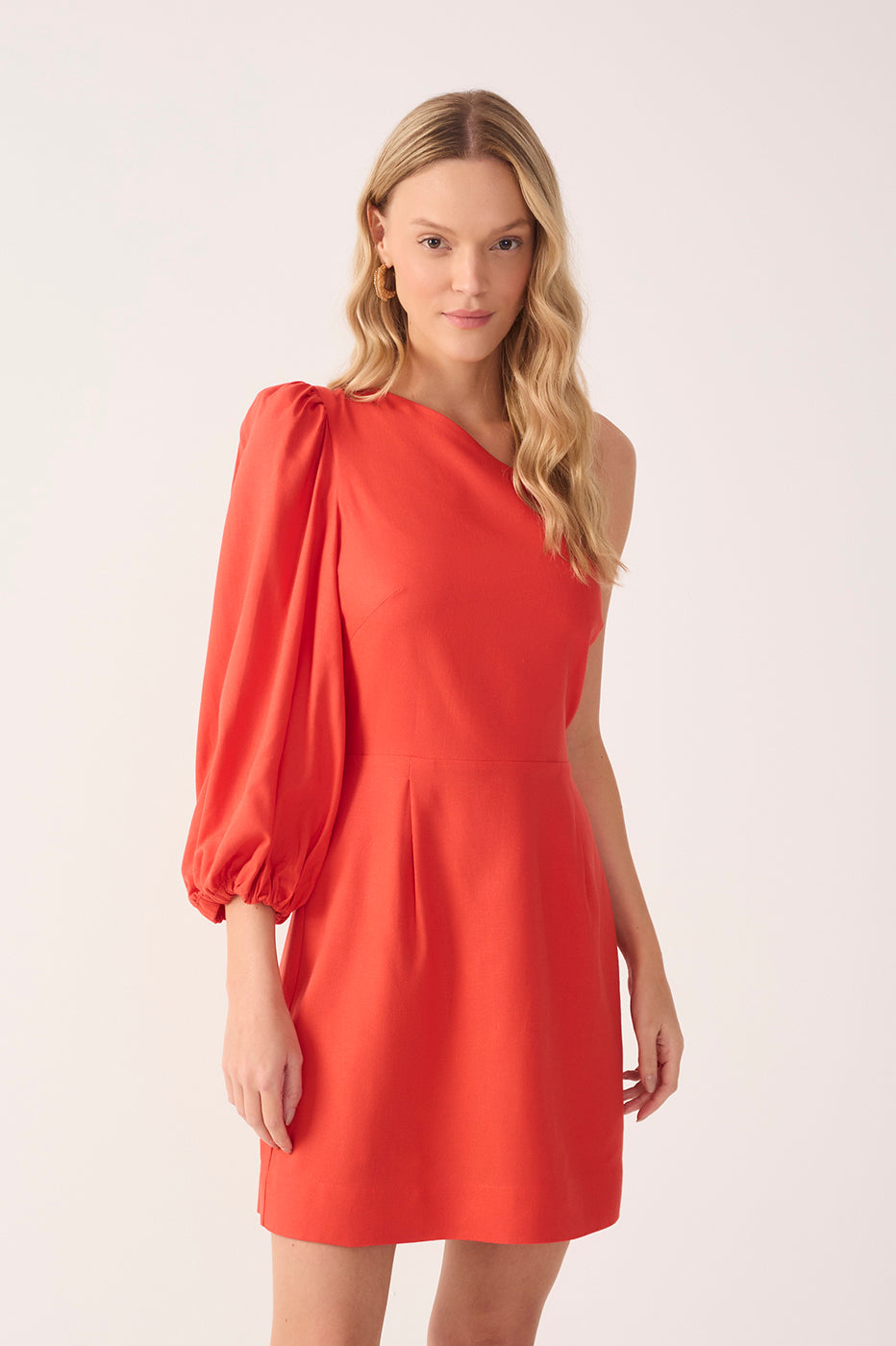 Red One Shoulder Pleats Mini Dress
