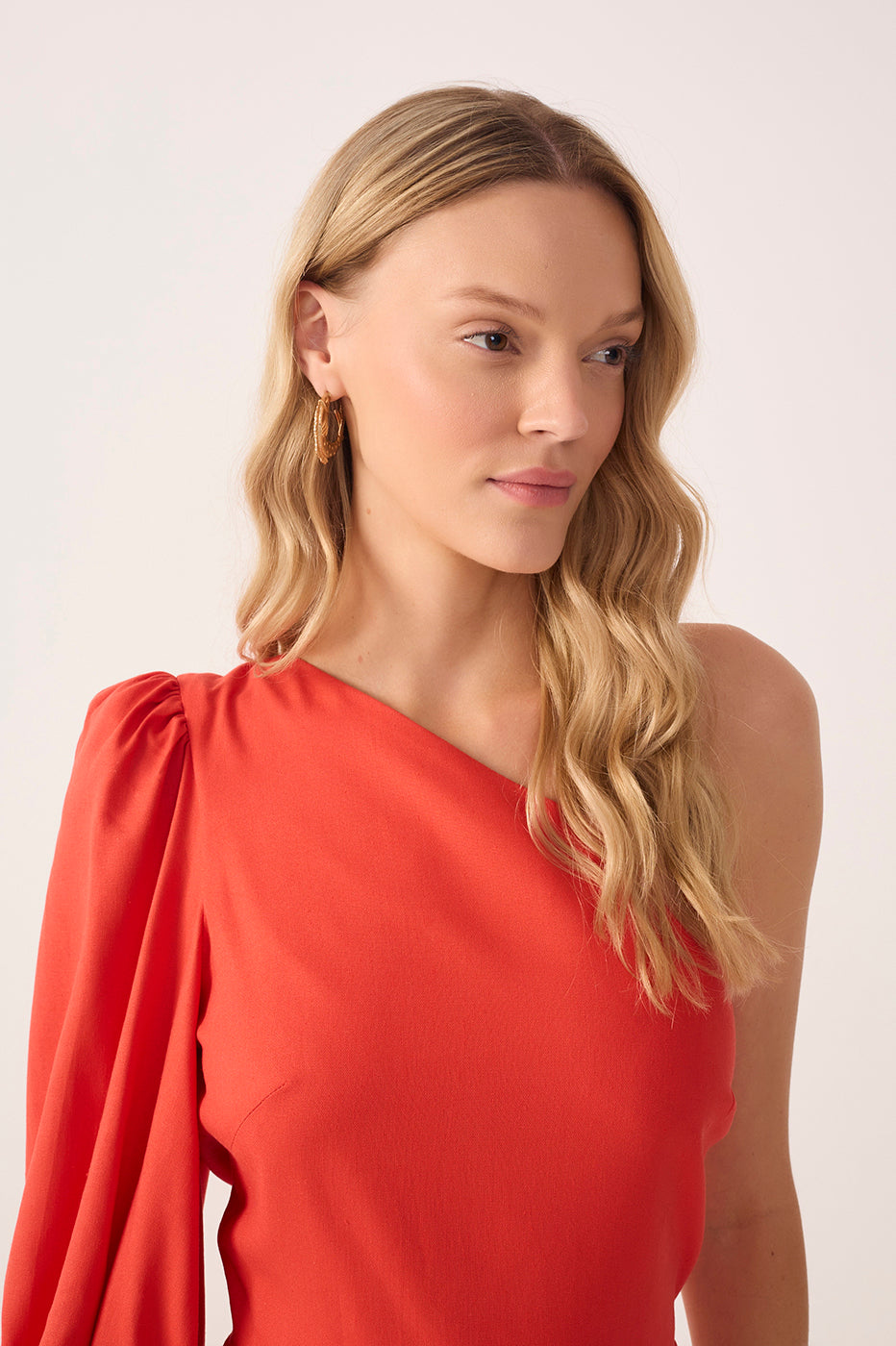 Red One Shoulder Pleats Mini Dress