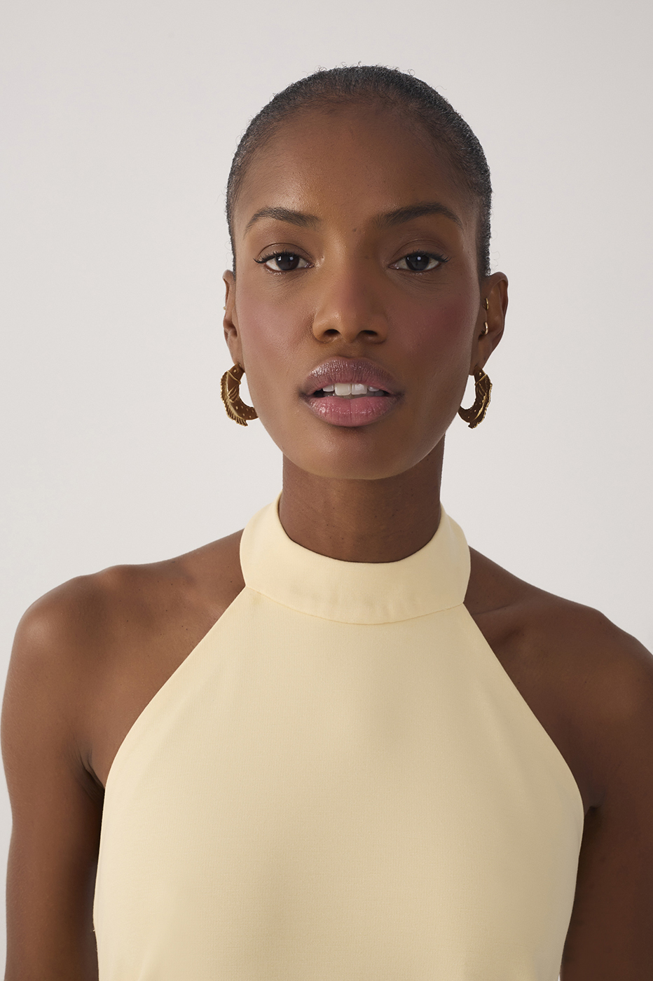 Beige Halter Neck Tailored Midi Dress