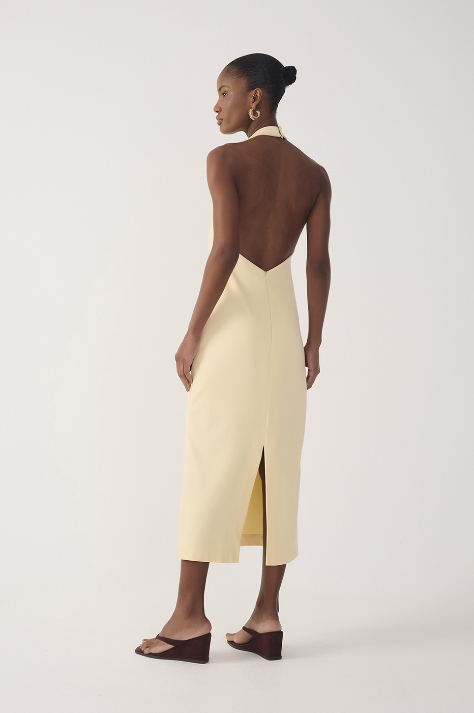 Beige Halter Neck Tailored Midi Dress