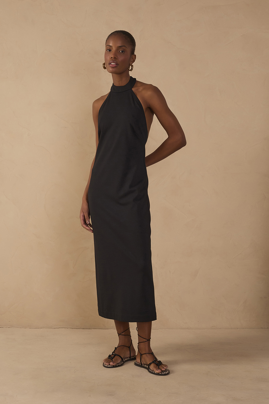 Black Halter Neck Tailored Midi Dress