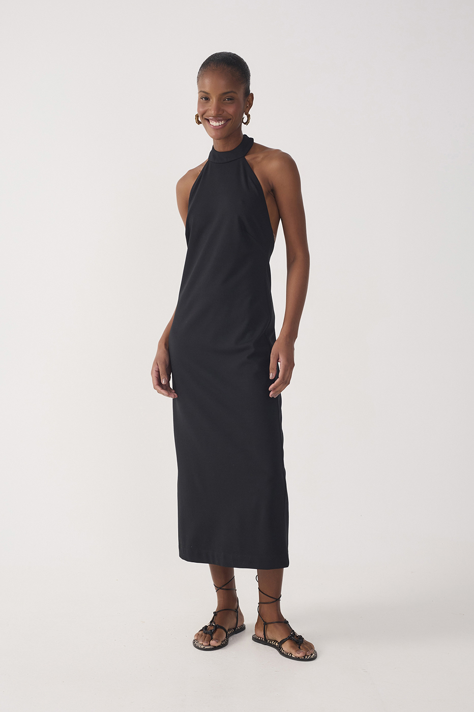 Black Halter Neck Tailored Midi Dress