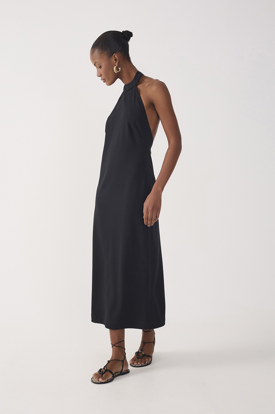 Black Halter Neck Tailored Midi Dress
