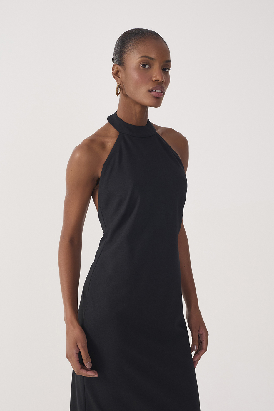 Black Halter Neck Tailored Midi Dress