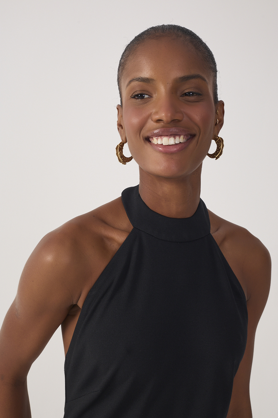 Black Halter Neck Tailored Midi Dress