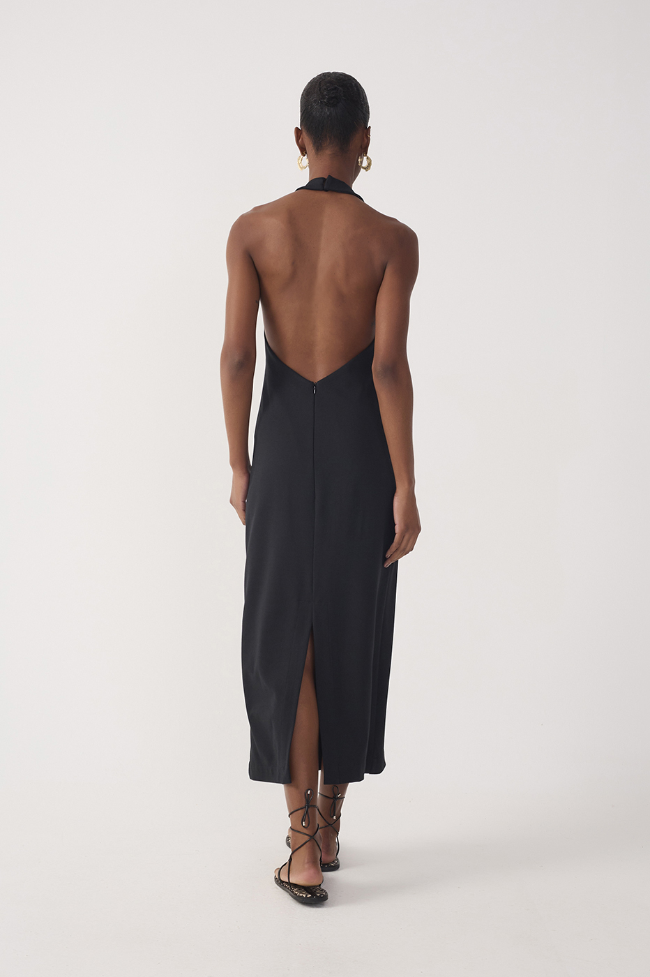 Black Halter Neck Tailored Midi Dress
