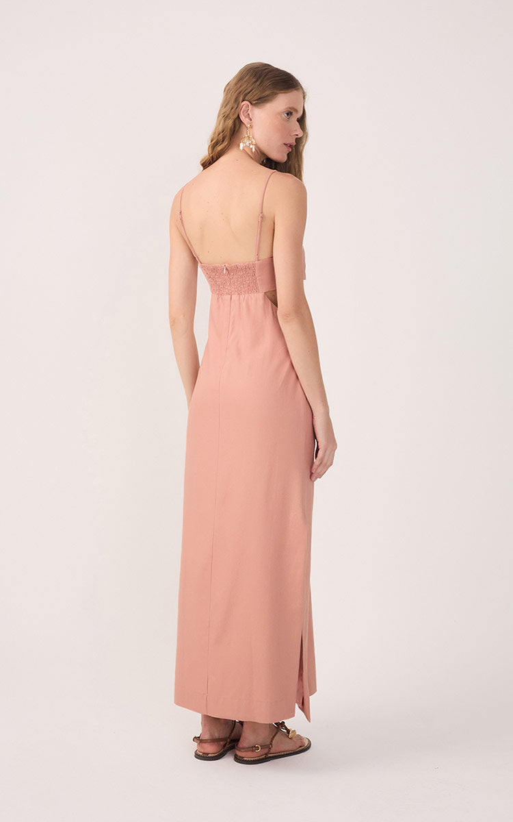 Pink Cut-Out Side Slits Linen Midi Dress