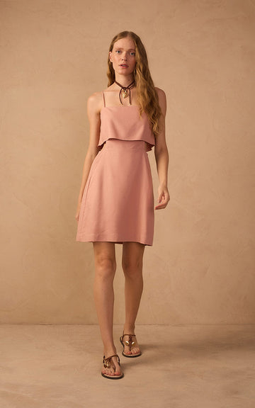 Pink Layered Sleeveless Linen Mini Dress
