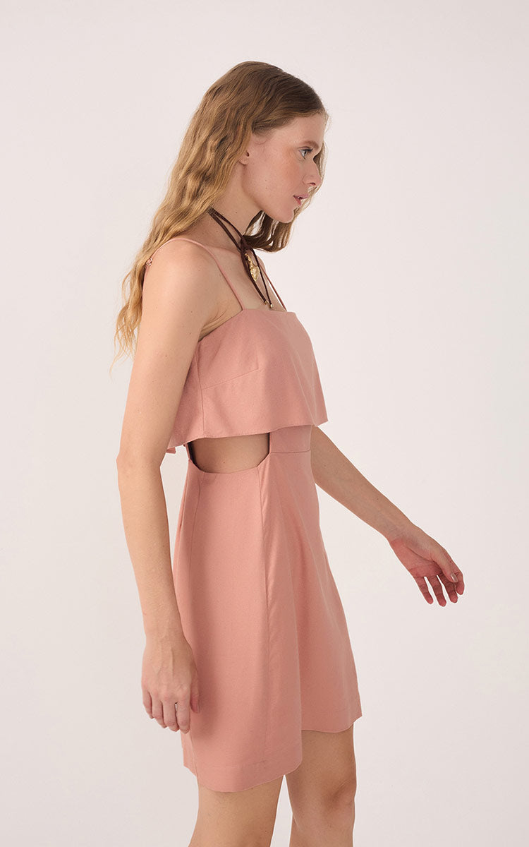 Pink Layered Sleeveless Linen Mini Dress
