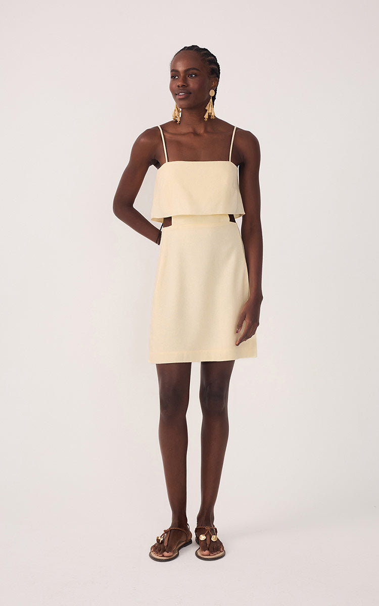 Beige Layered Sleeveless Linen Mini Dress