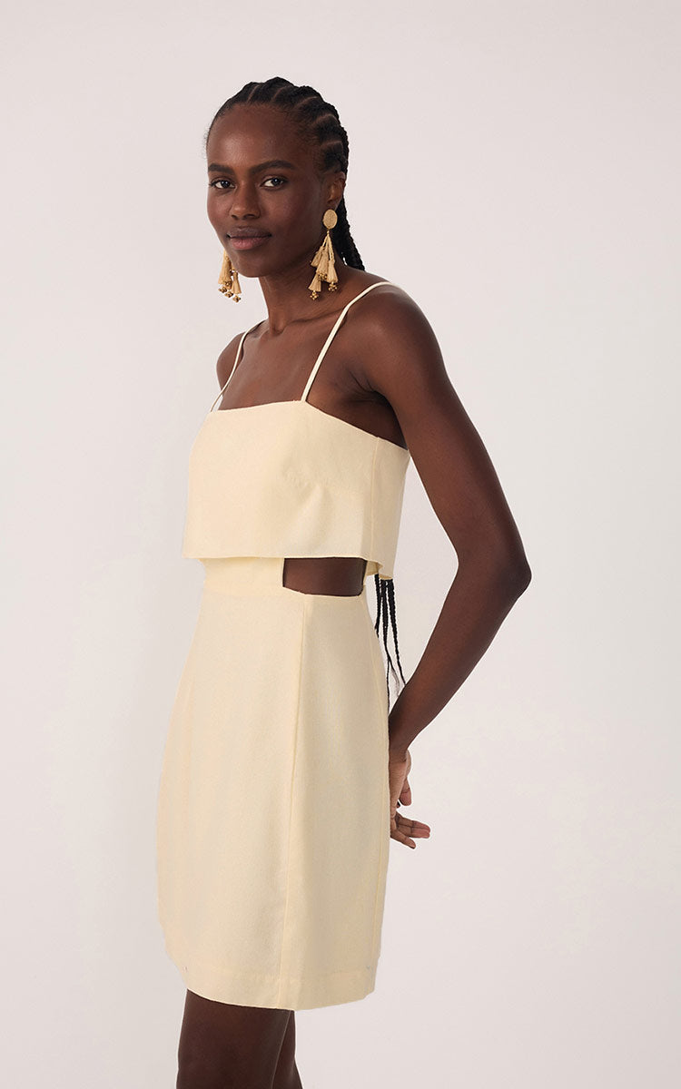 Beige Layered Sleeveless Linen Mini Dress
