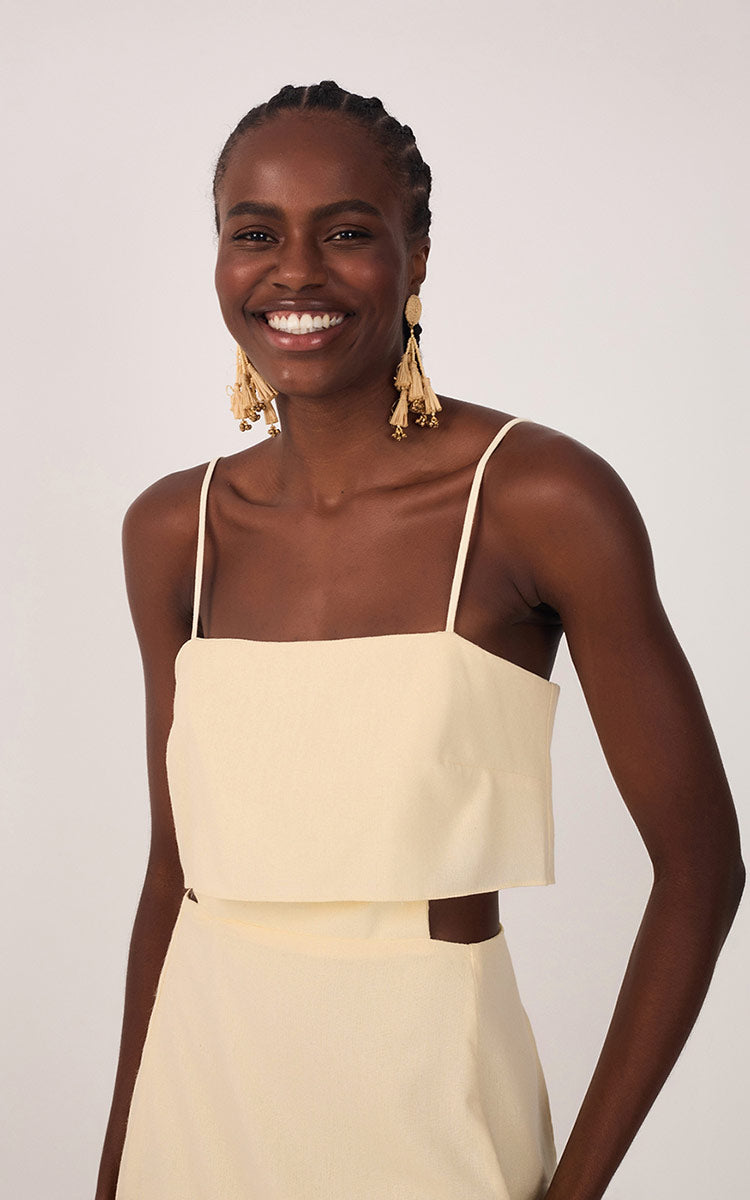 Beige Layered Sleeveless Linen Mini Dress