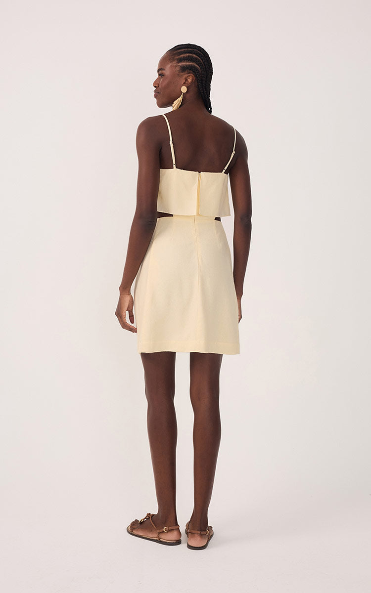 Beige Layered Sleeveless Linen Mini Dress