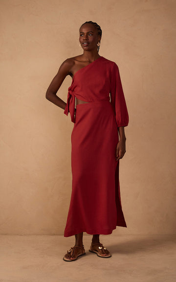 Linen One Shoulder Tie Dress