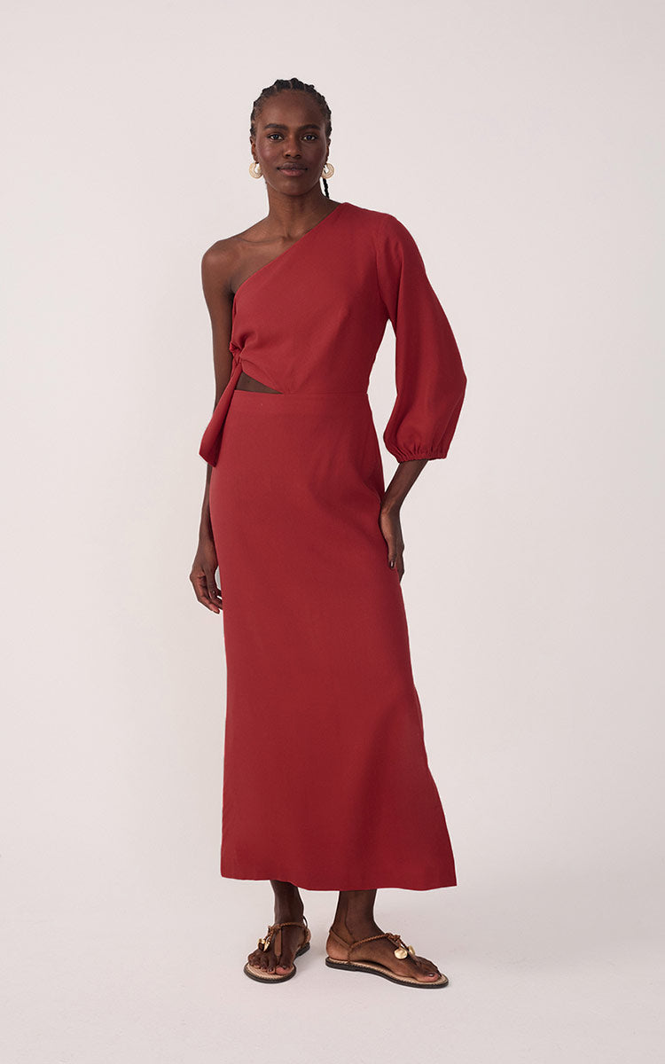 Linen One Shoulder Tie Dress