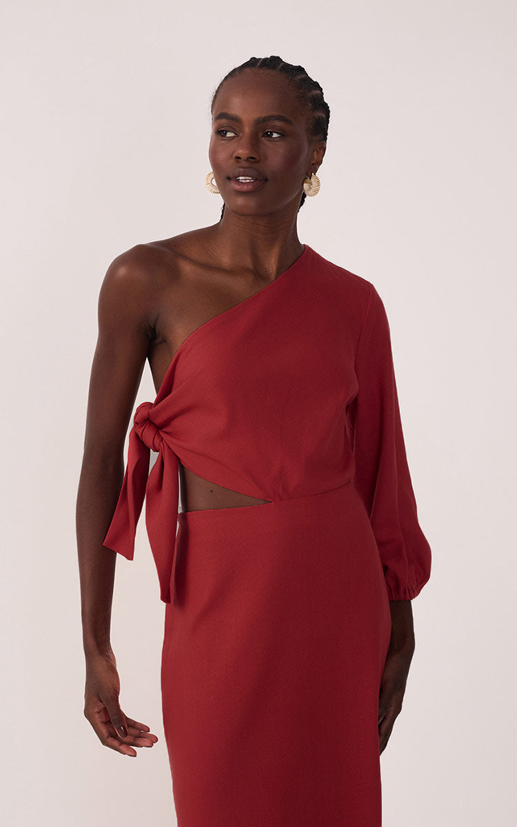 Linen One Shoulder Tie Dress