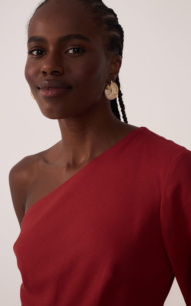 Linen One Shoulder Tie Dress