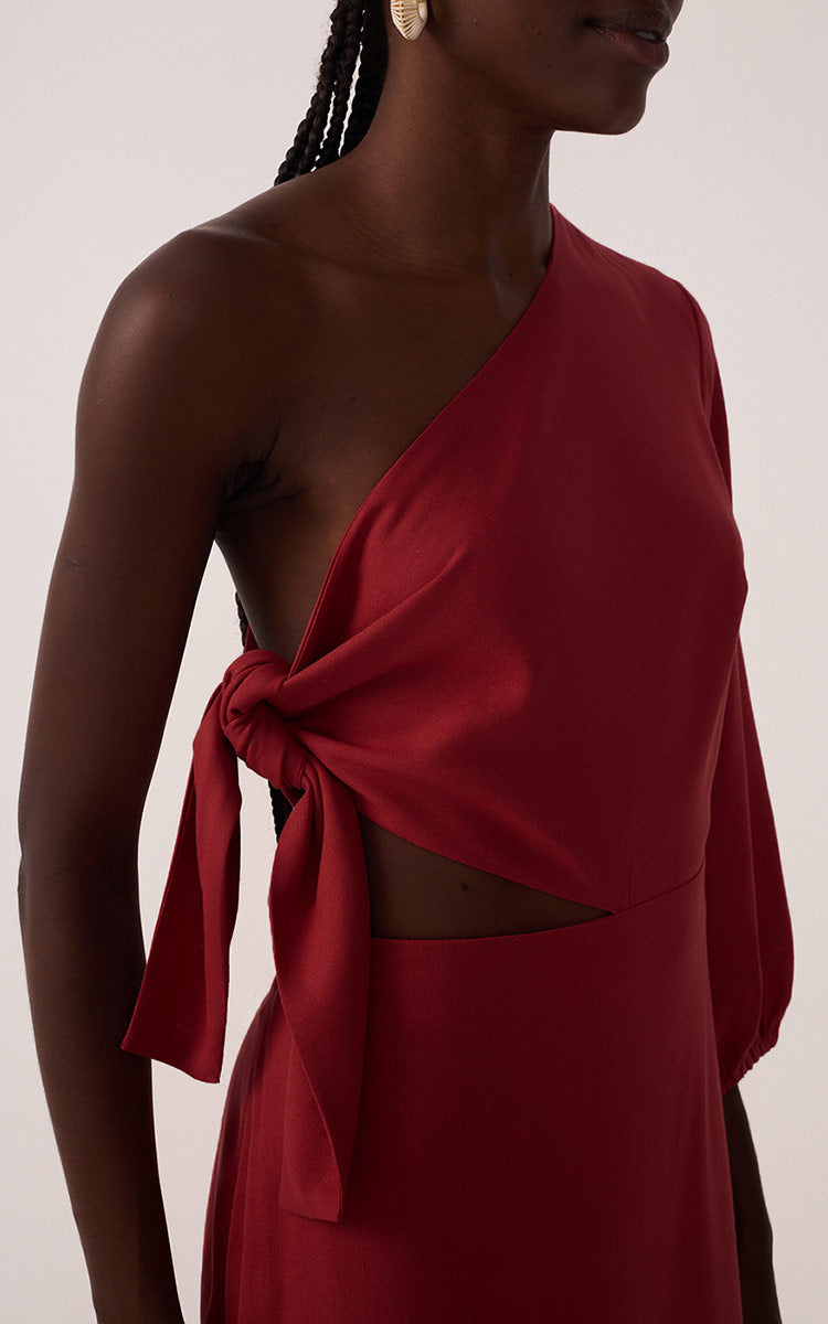 Linen One Shoulder Tie Dress