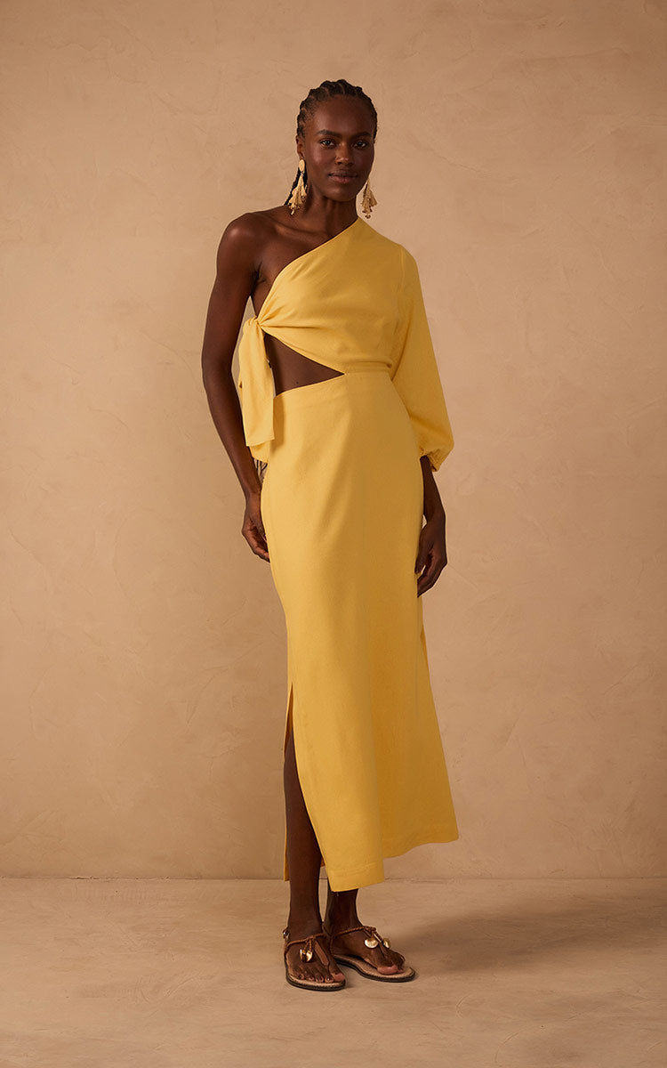 Linen One Shoulder Tie Dress