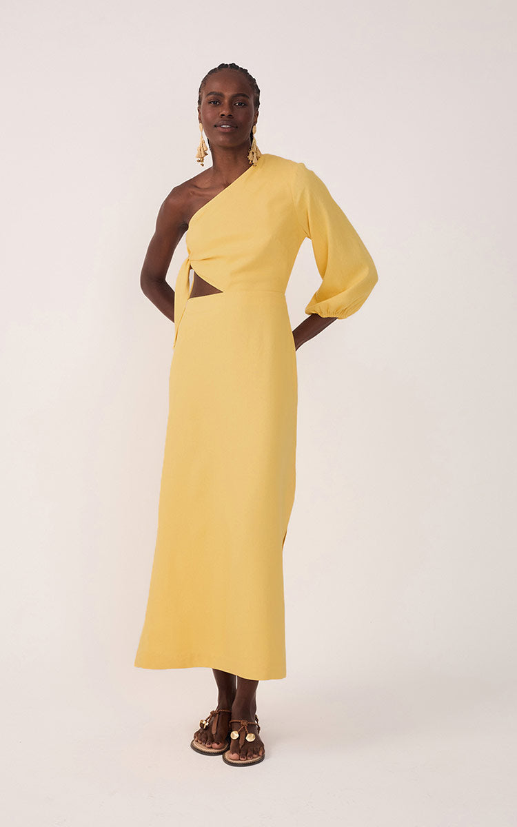 Linen One Shoulder Tie Dress