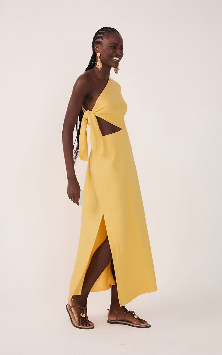 Linen One Shoulder Tie Dress