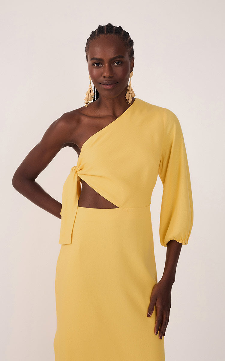Linen One Shoulder Tie Dress