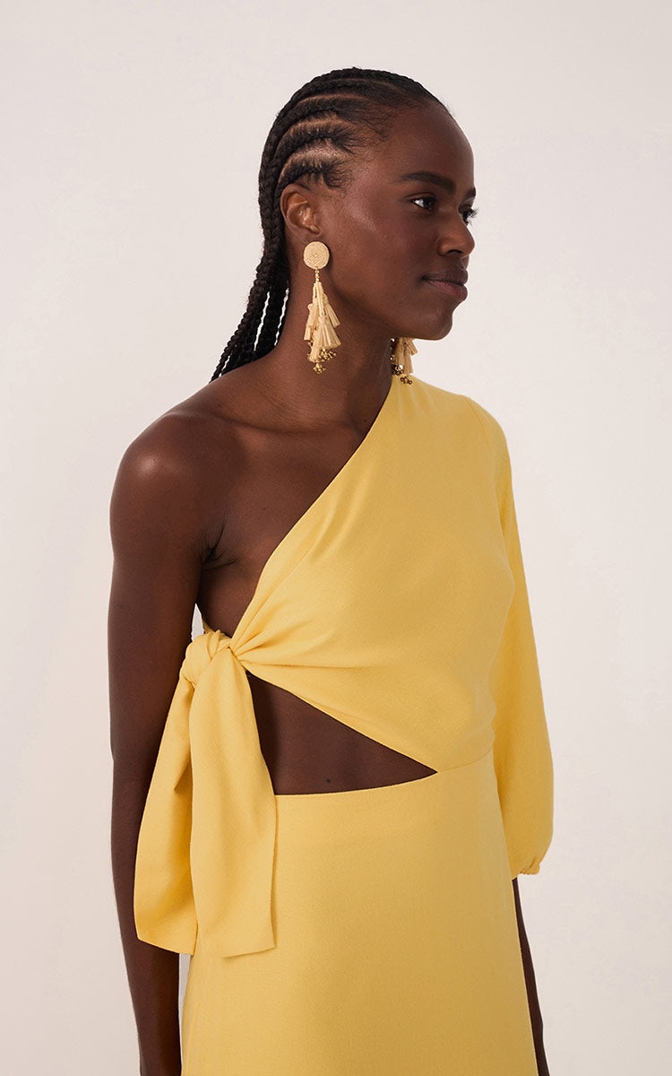 Linen One Shoulder Tie Dress