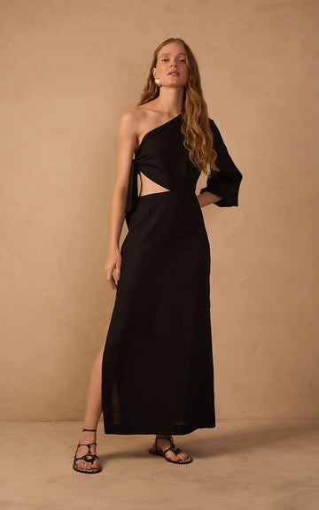 Linen One Shoulder Tie Dress