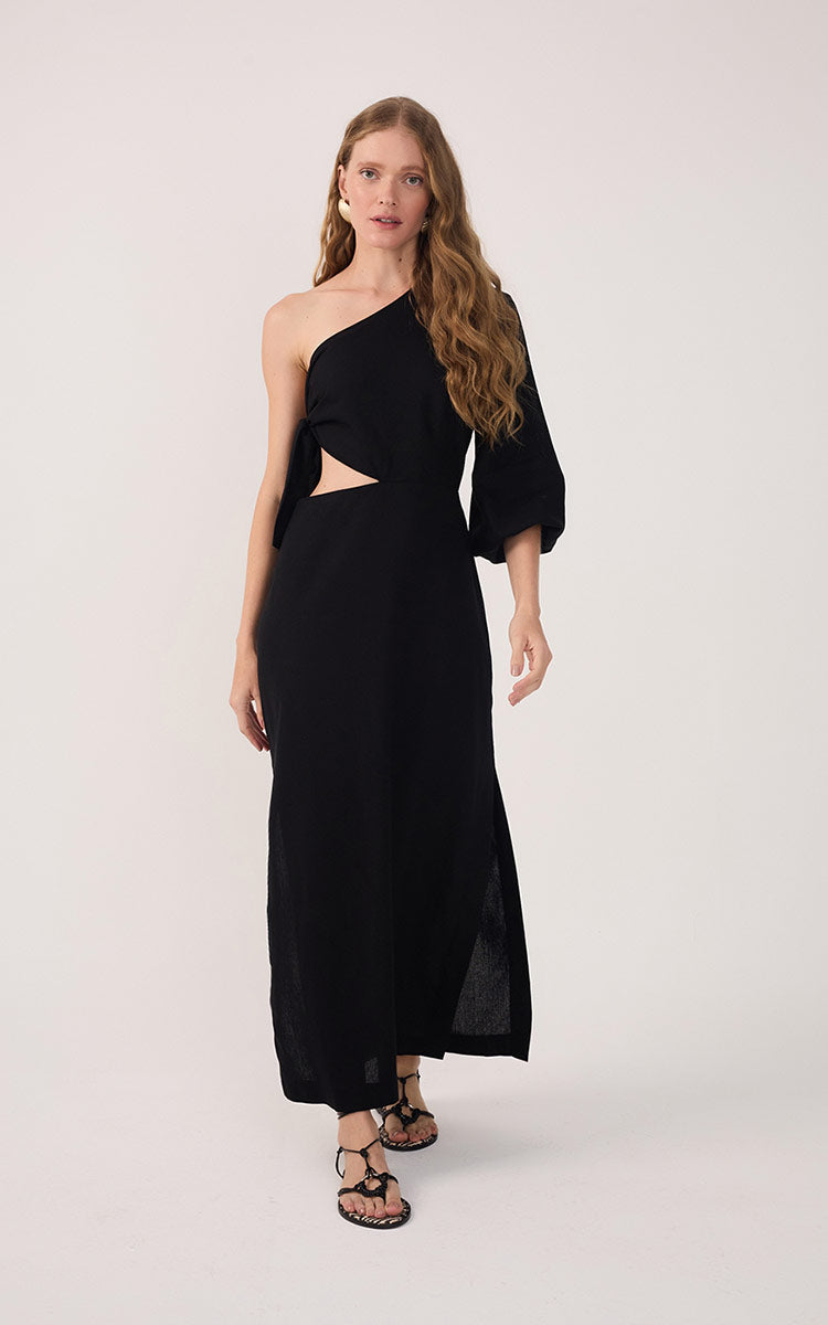 Linen One Shoulder Tie Dress