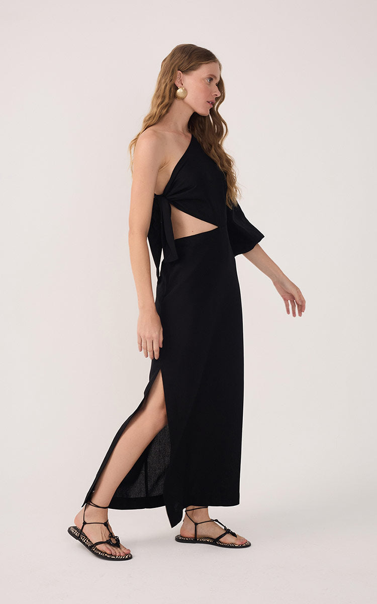 Linen One Shoulder Tie Dress