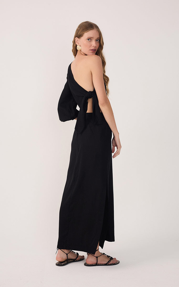 Linen One Shoulder Tie Dress