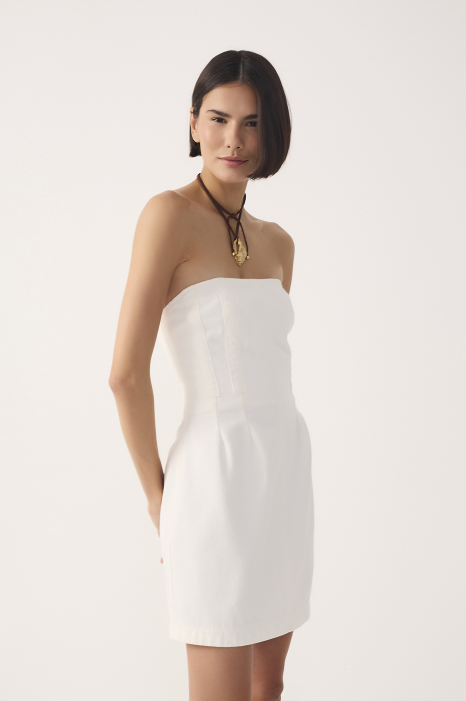 Off-White Strapless Topstitching Mini Dress