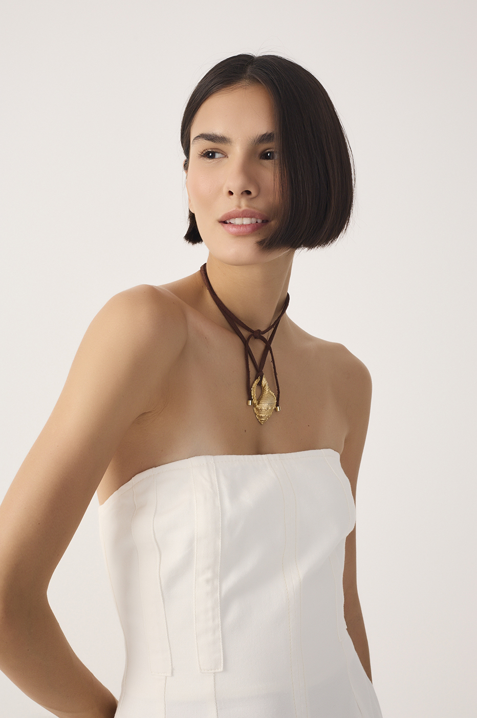 Off-White Strapless Topstitching Mini Dress