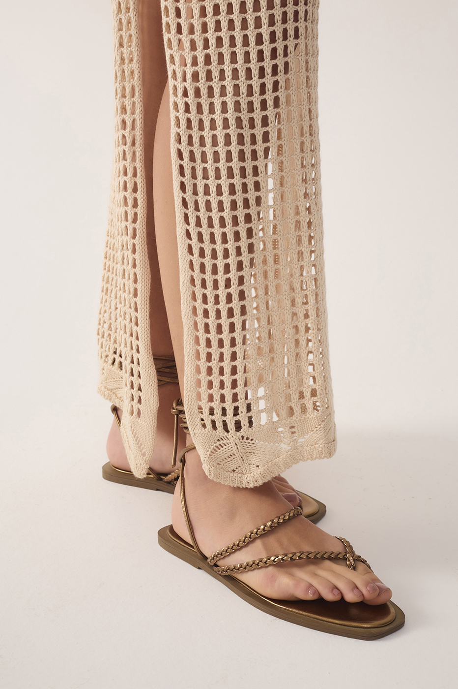 Beige Halter Neck Knitted Maxi Dress