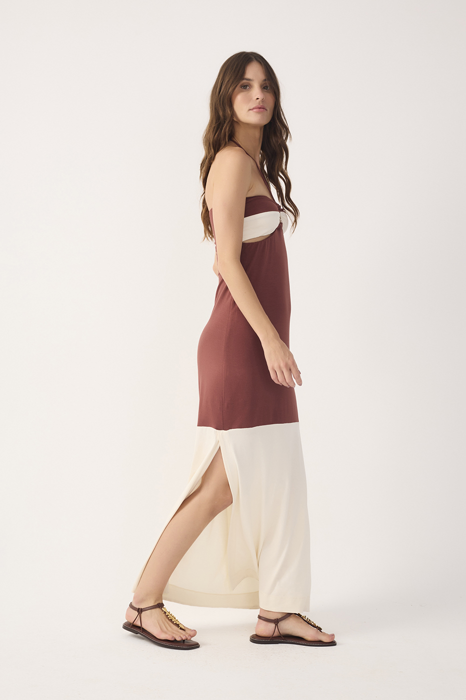 Multicolor Halter Neck Crepe Maxi Dress