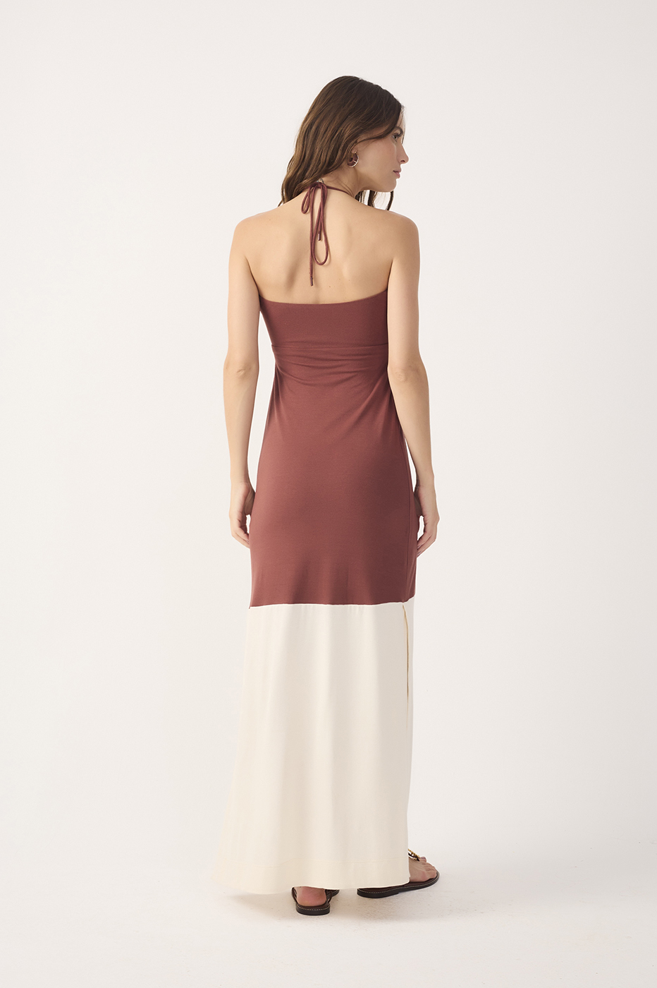 Multicolor Halter Neck Crepe Maxi Dress