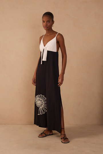 Black Embroidered Side Slit Maxi Dress