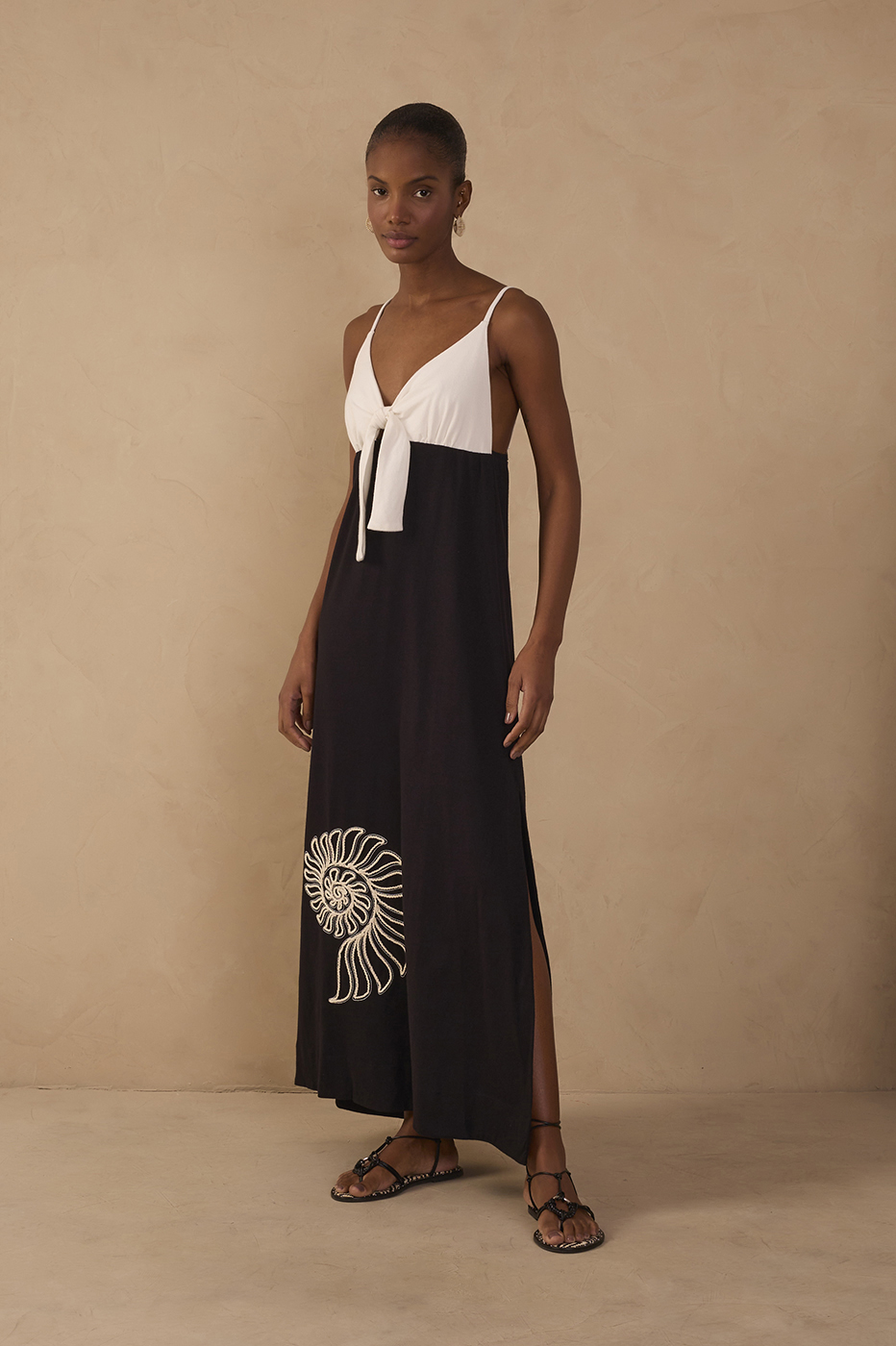 Black Embroidered Side Slit Maxi Dress