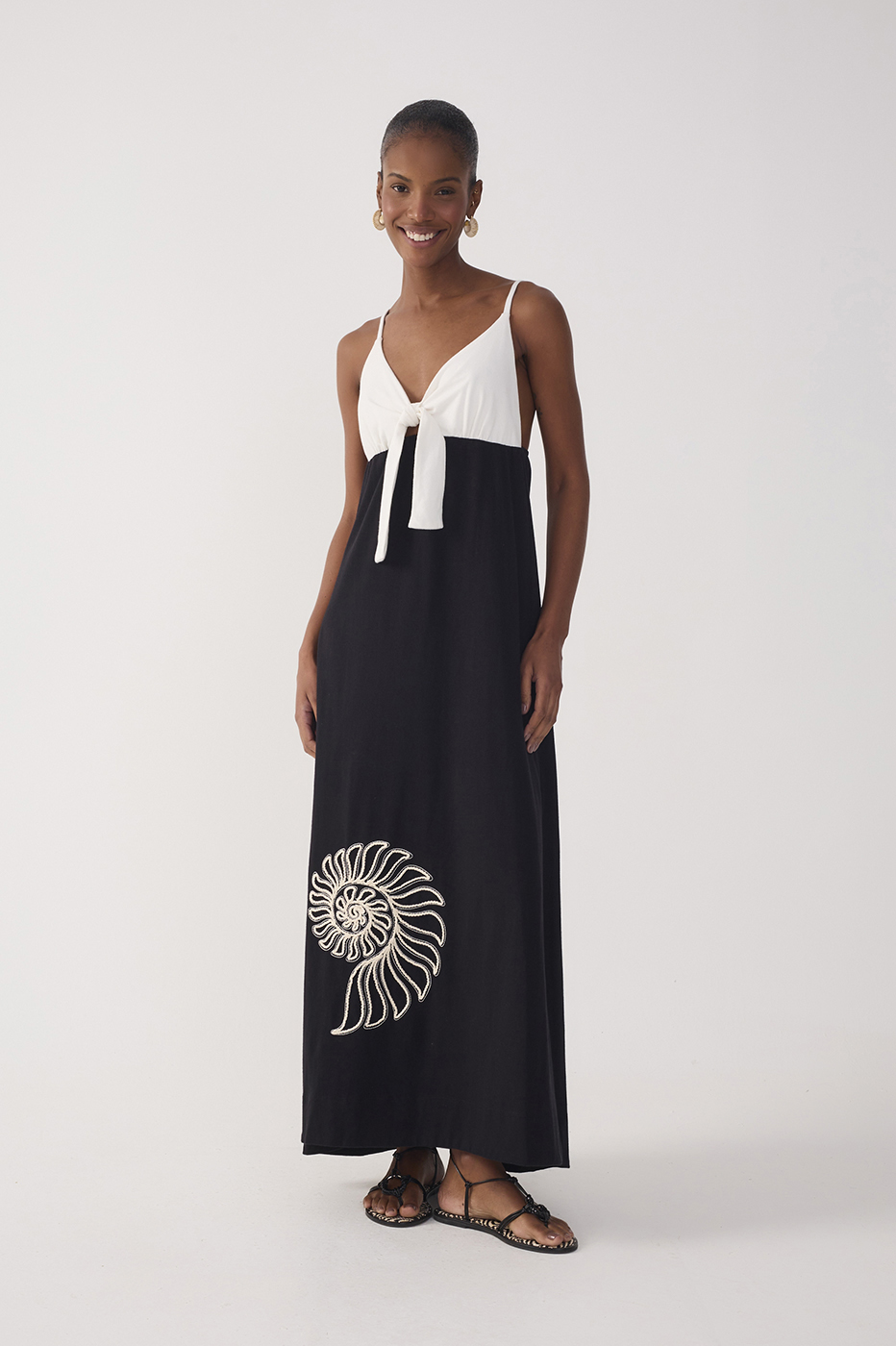 Black Embroidered Side Slit Maxi Dress