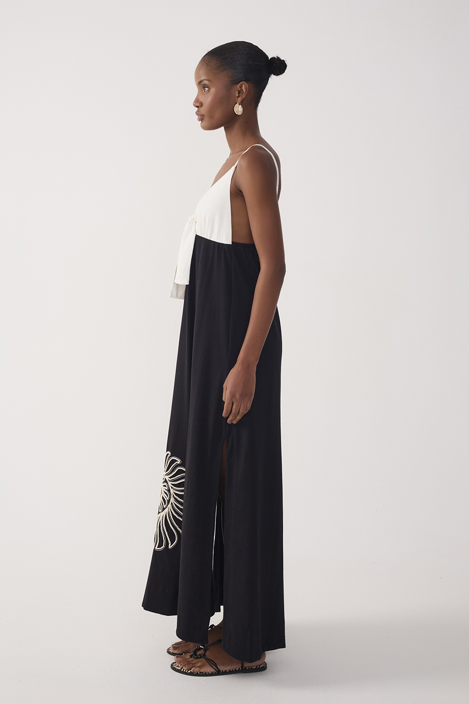 Black Embroidered Side Slit Maxi Dress