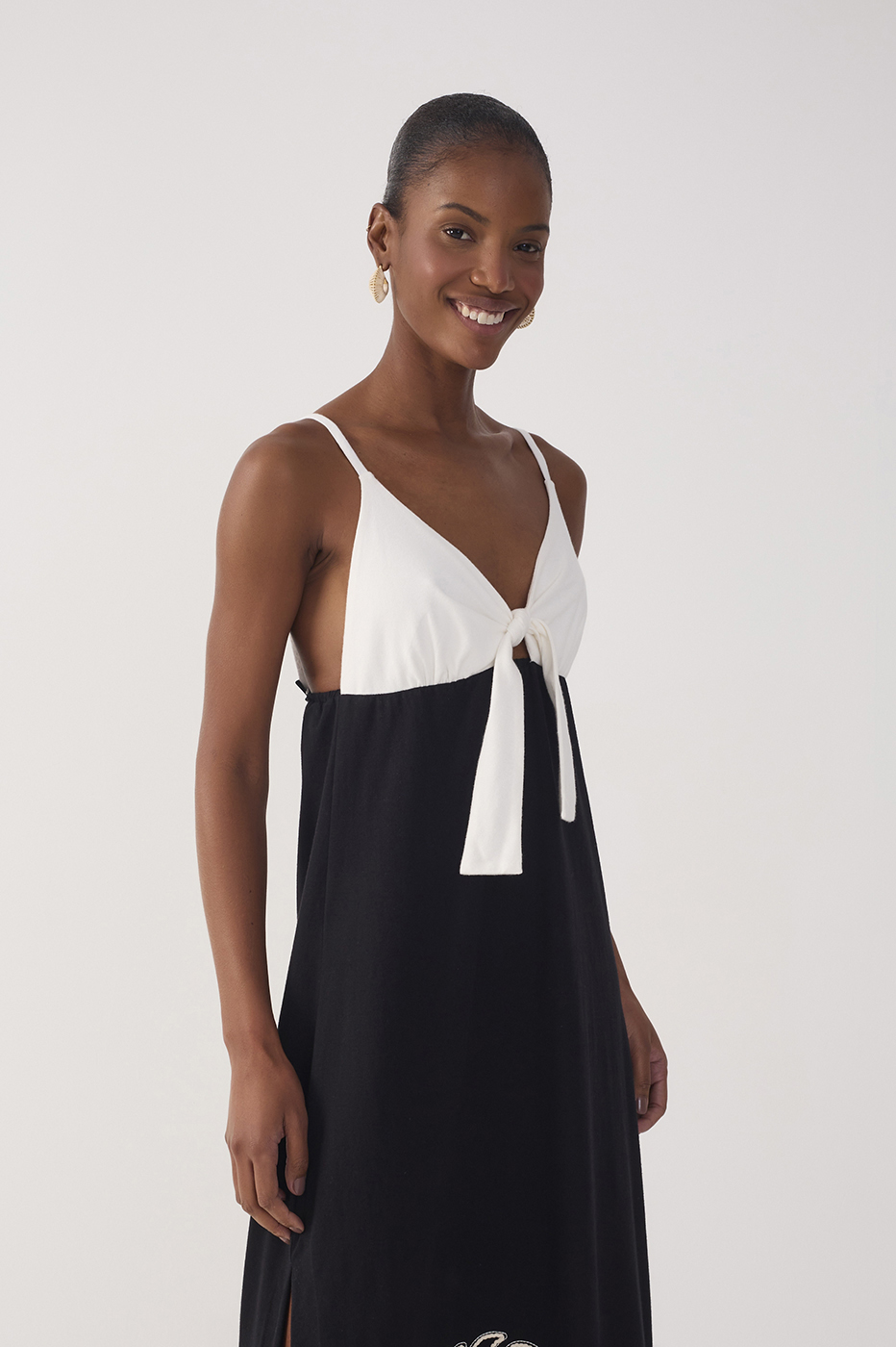 Black Embroidered Side Slit Maxi Dress