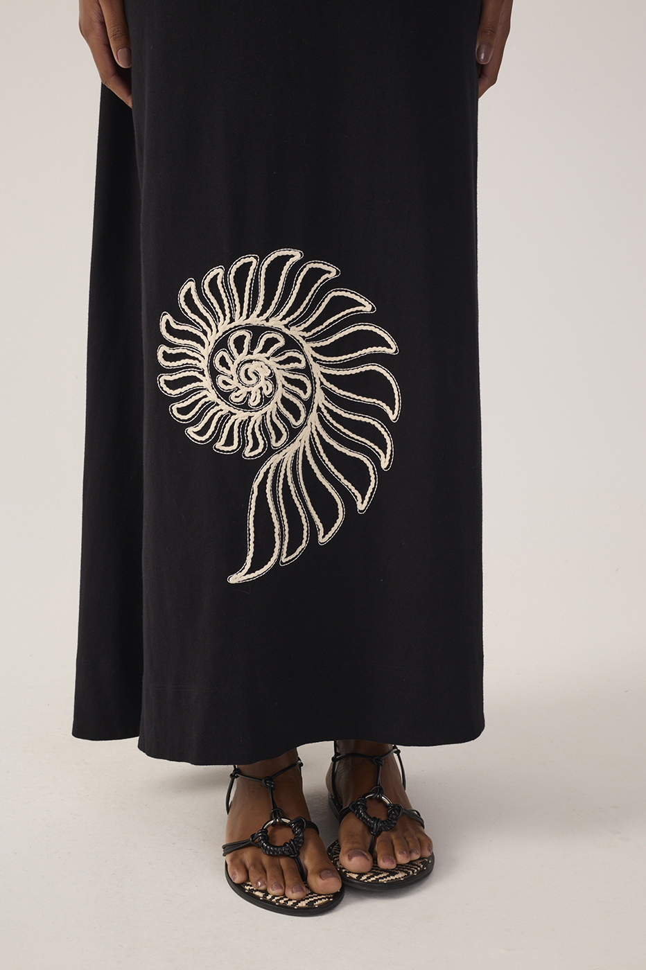 Black Embroidered Side Slit Maxi Dress