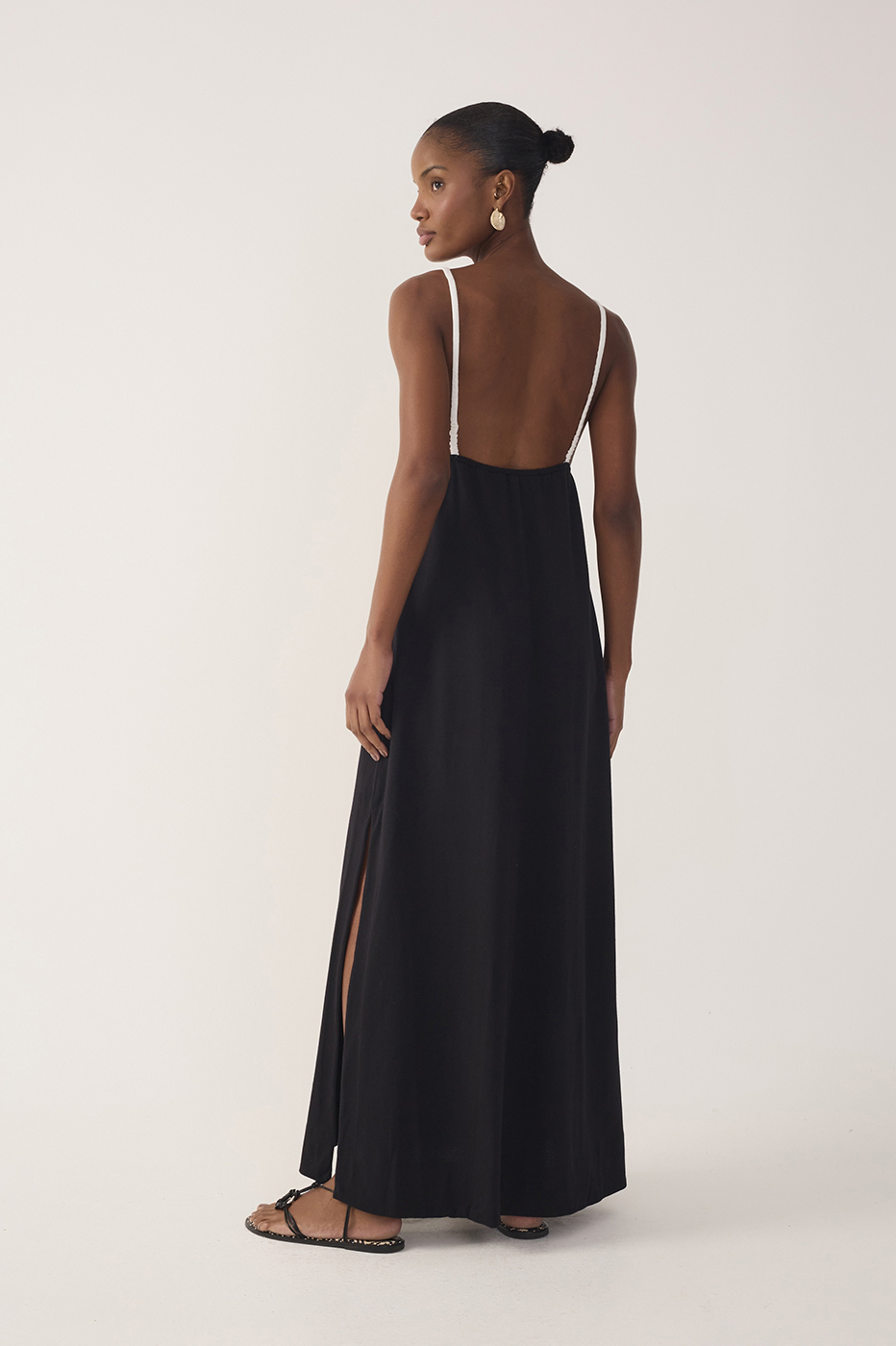 Black Embroidered Side Slit Maxi Dress