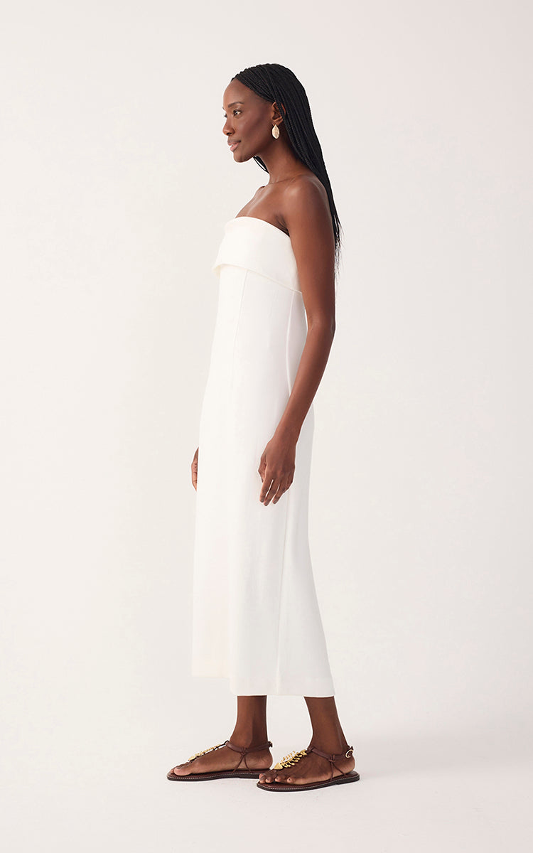 Off-White Strapless Pleats Midi Dress