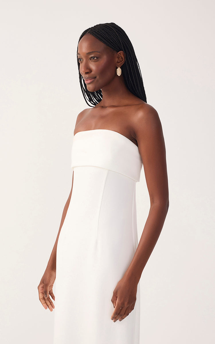 Off-White Strapless Pleats Midi Dress