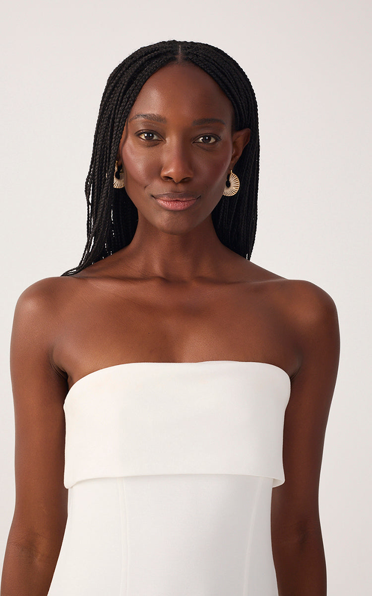 Off-White Strapless Pleats Midi Dress
