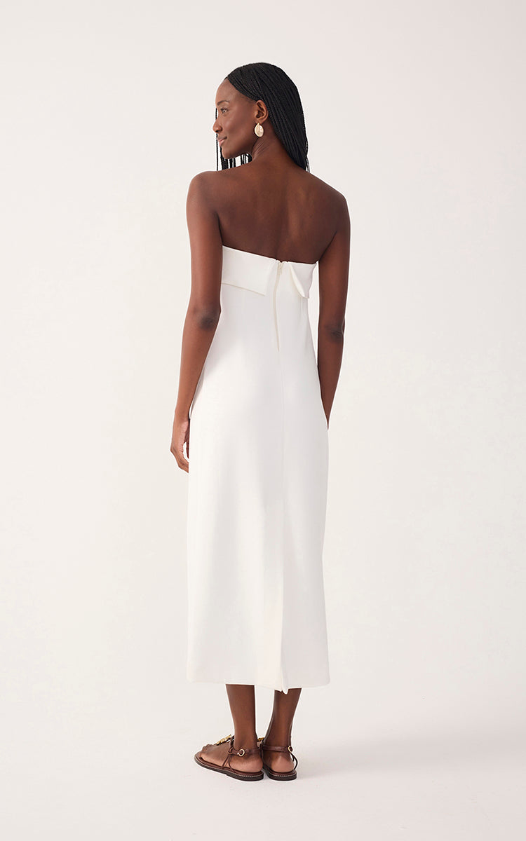 Off-White Strapless Pleats Midi Dress