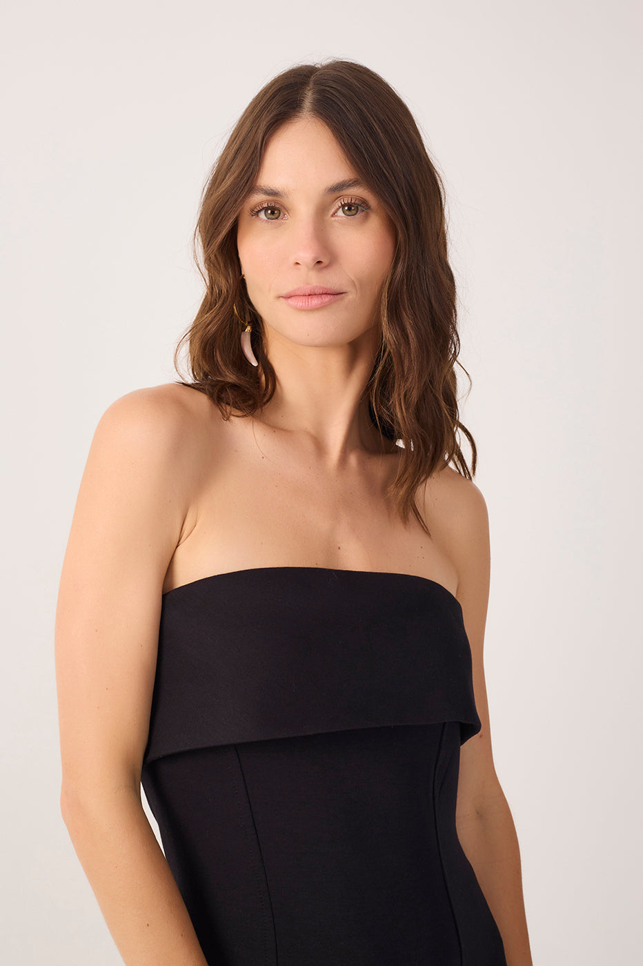 Black Strapless Pleats Midi Dress
